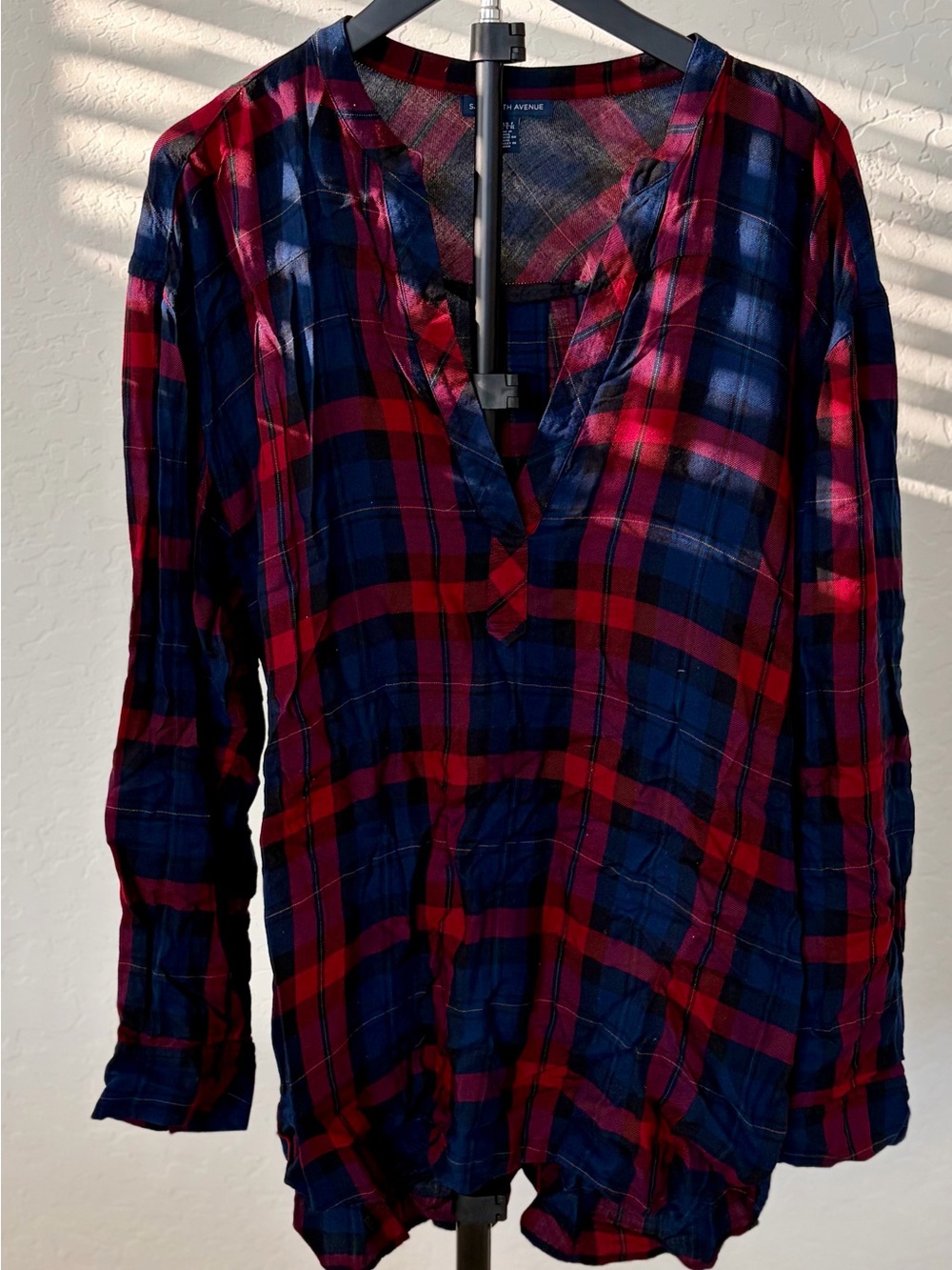 Saks Fifth Avenue Red & Navy Plaid Long-Sleeve Tunic Top - Avenue